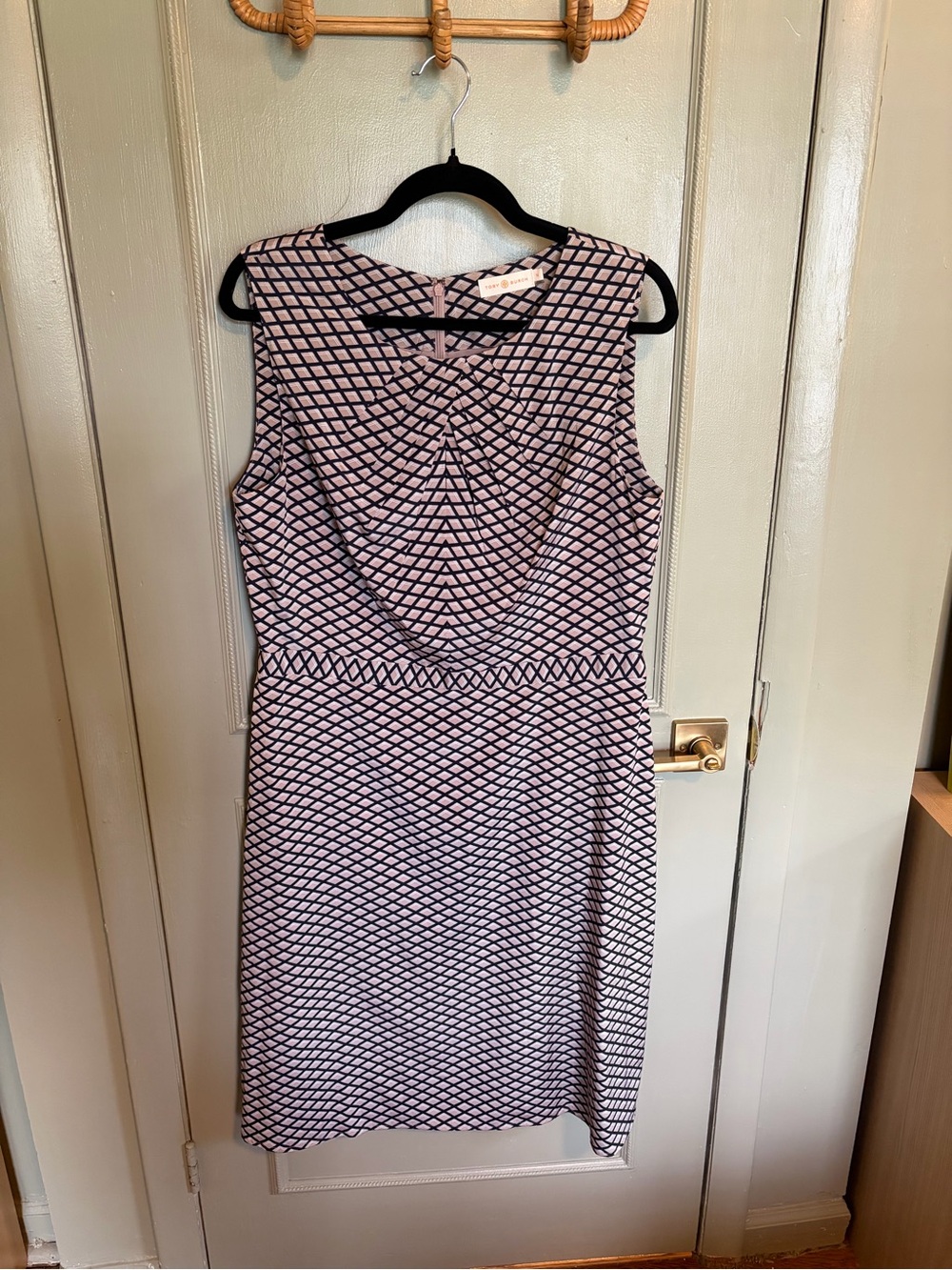Tory Burch Pink and Black Geometric Sleeveless Sheath Dress
